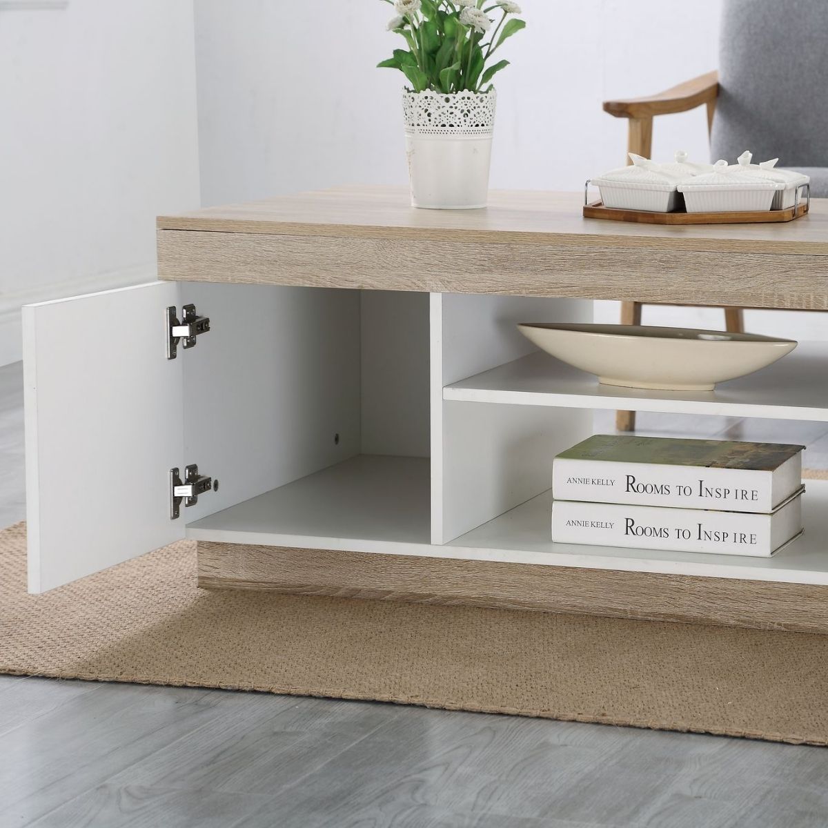Ashley Coastal White Wooden Coffee Table Oak and White - Cosy Abode