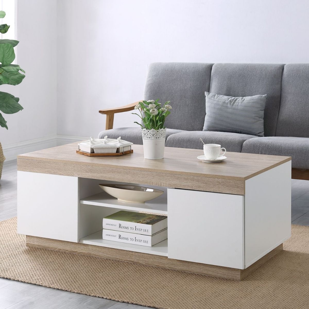 Ashley Coastal White Wooden Coffee Table Oak and White - Cosy Abode