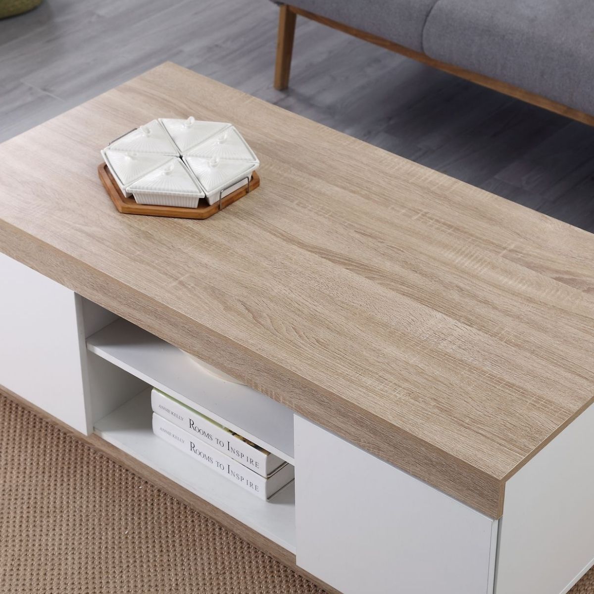 Ashley Coastal White Wooden Coffee Table Oak and White - Cosy Abode