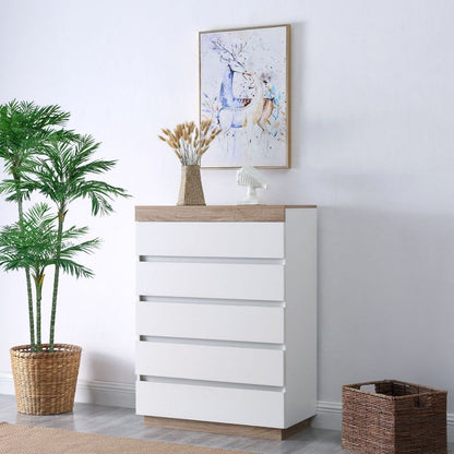 Ashley Coastal White Wooden Chest of 5 Drawers Tallboy - Cosy Abode