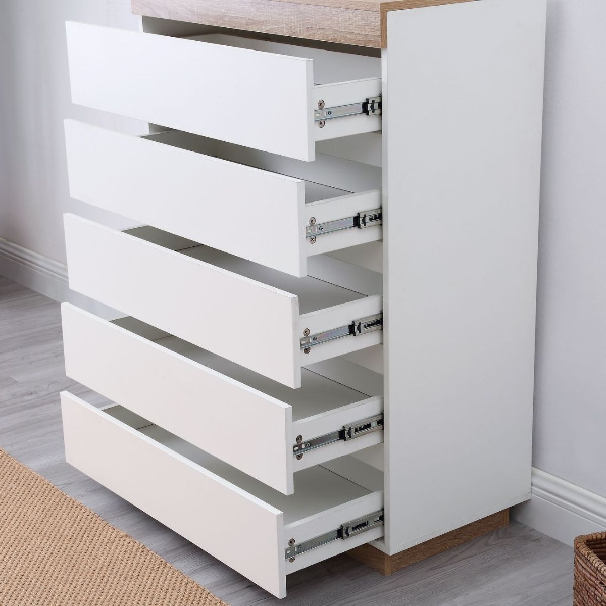 Ashley Coastal White Wooden Chest of 5 Drawers Tallboy - Cosy Abode