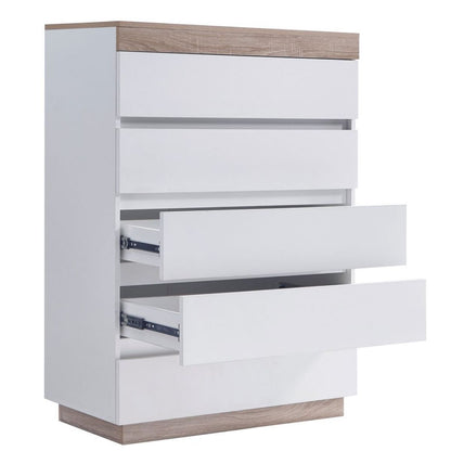 Ashley Coastal White Wooden Chest of 5 Drawers Tallboy - Cosy Abode