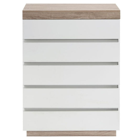 Ashley Coastal White Wooden Chest of 5 Drawers Tallboy - Cosy Abode
