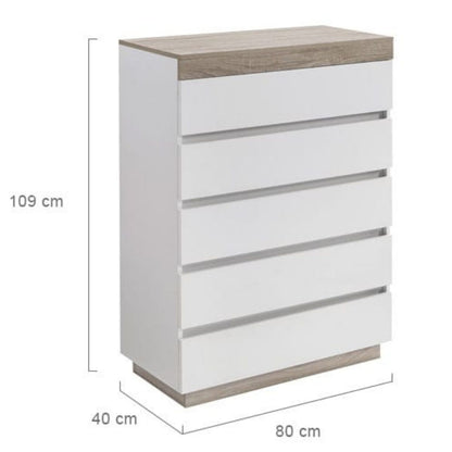 Ashley Coastal White Wooden Chest of 5 Drawers Tallboy - Cosy Abode