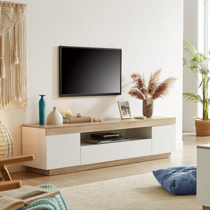 Ashley Coastal White Wooden TV Cabinet Entertainment UniT - Cosy Abode