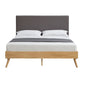Natural Oak Ensemble Bed Frame Wooden Slat Fabric Headboard Double - Cosy Abode