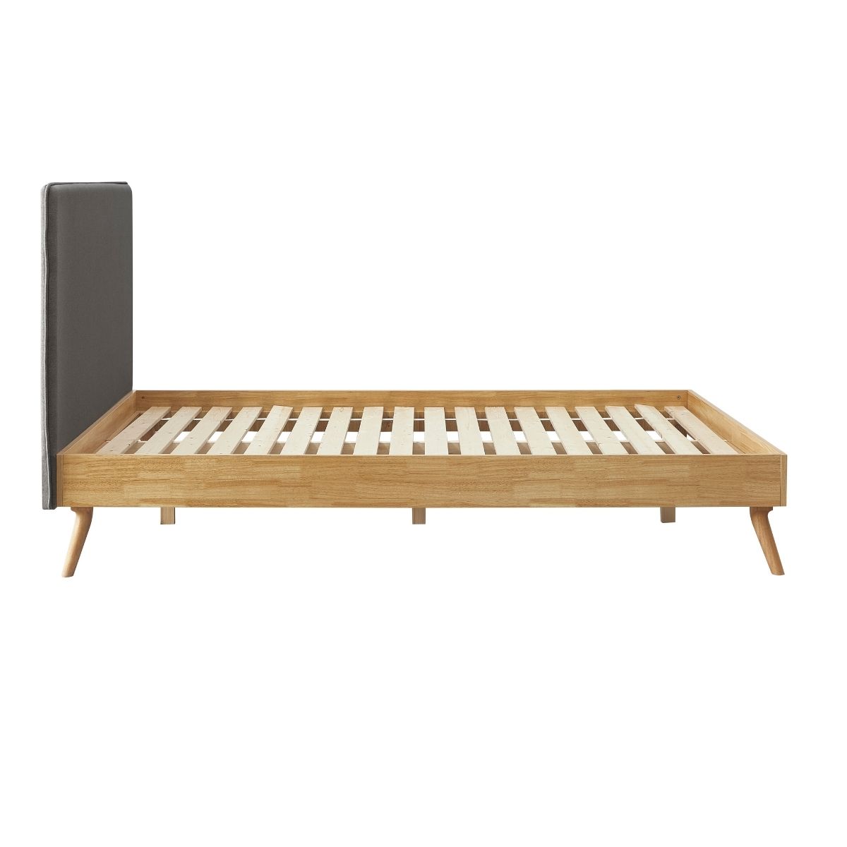 Natural Oak Ensemble Bed Frame Wooden Slat Fabric Headboard Queen - Cosy Abode