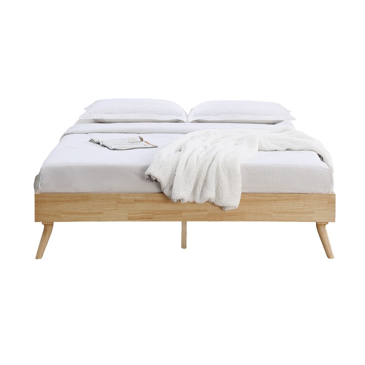 Natural Oak Ensemble Bed Frame Wooden Slat Queen - Cosy Abode