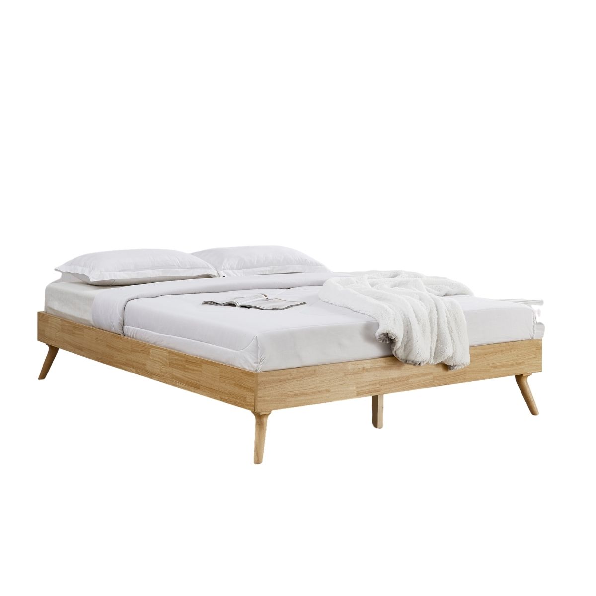 Natural Oak Ensemble Bed Frame Wooden Slat Queen - Cosy Abode