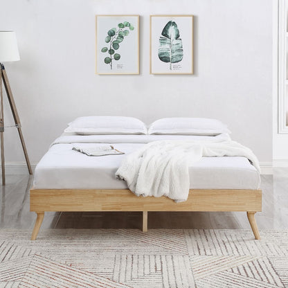 Natural Oak Ensemble Bed Frame Wooden Slat King - Cosy Abode
