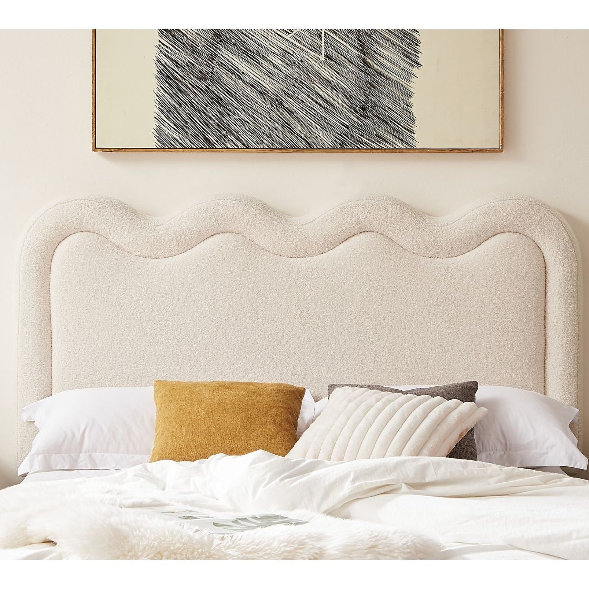 Demi White Boucle Fabric Bed Head - Double - Cosy Abode