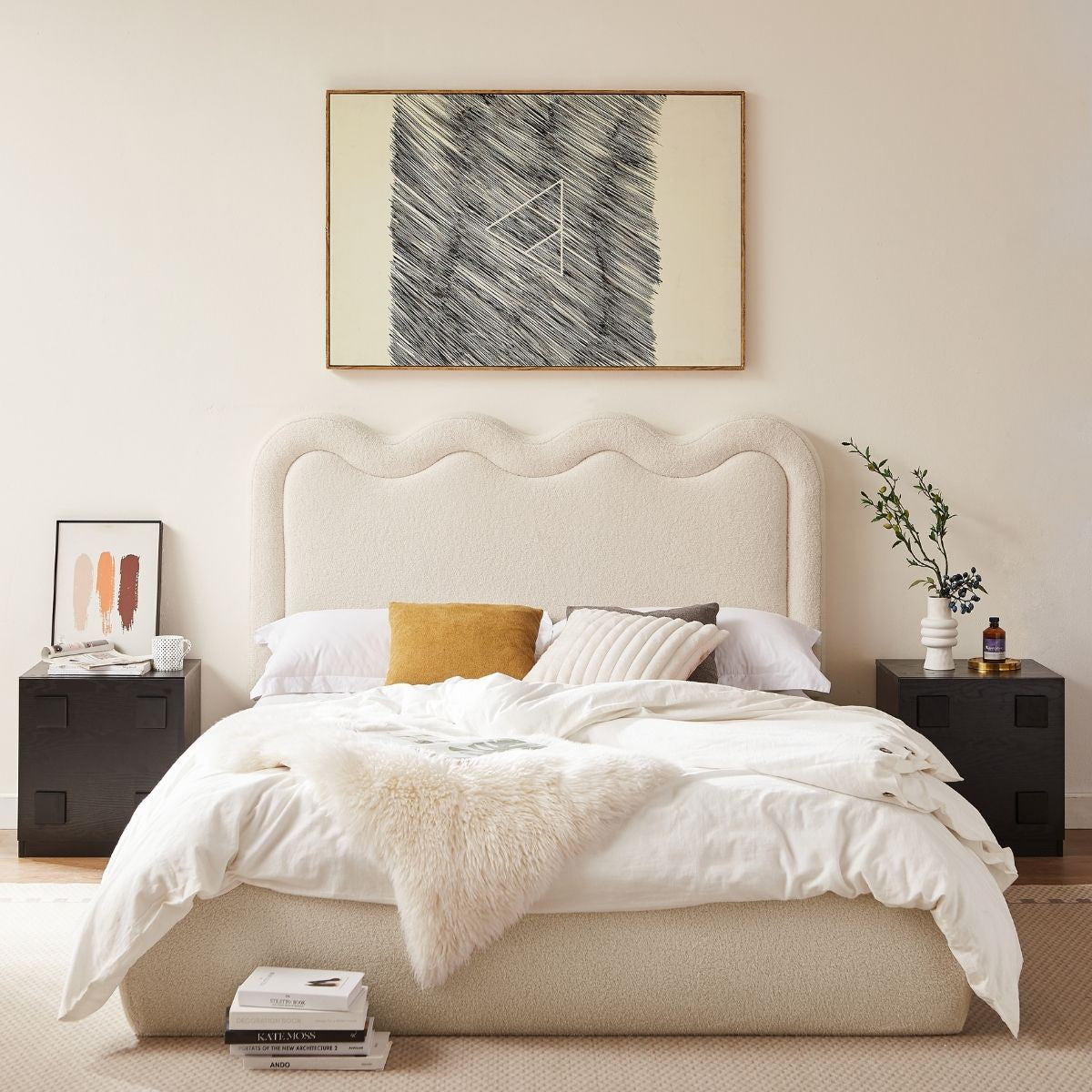 Demi White Boucle Fabric Bed Head - Double - Cosy Abode