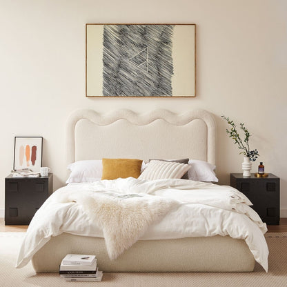 Demi White Boucle Fabric Bed Head - Double - Cosy Abode