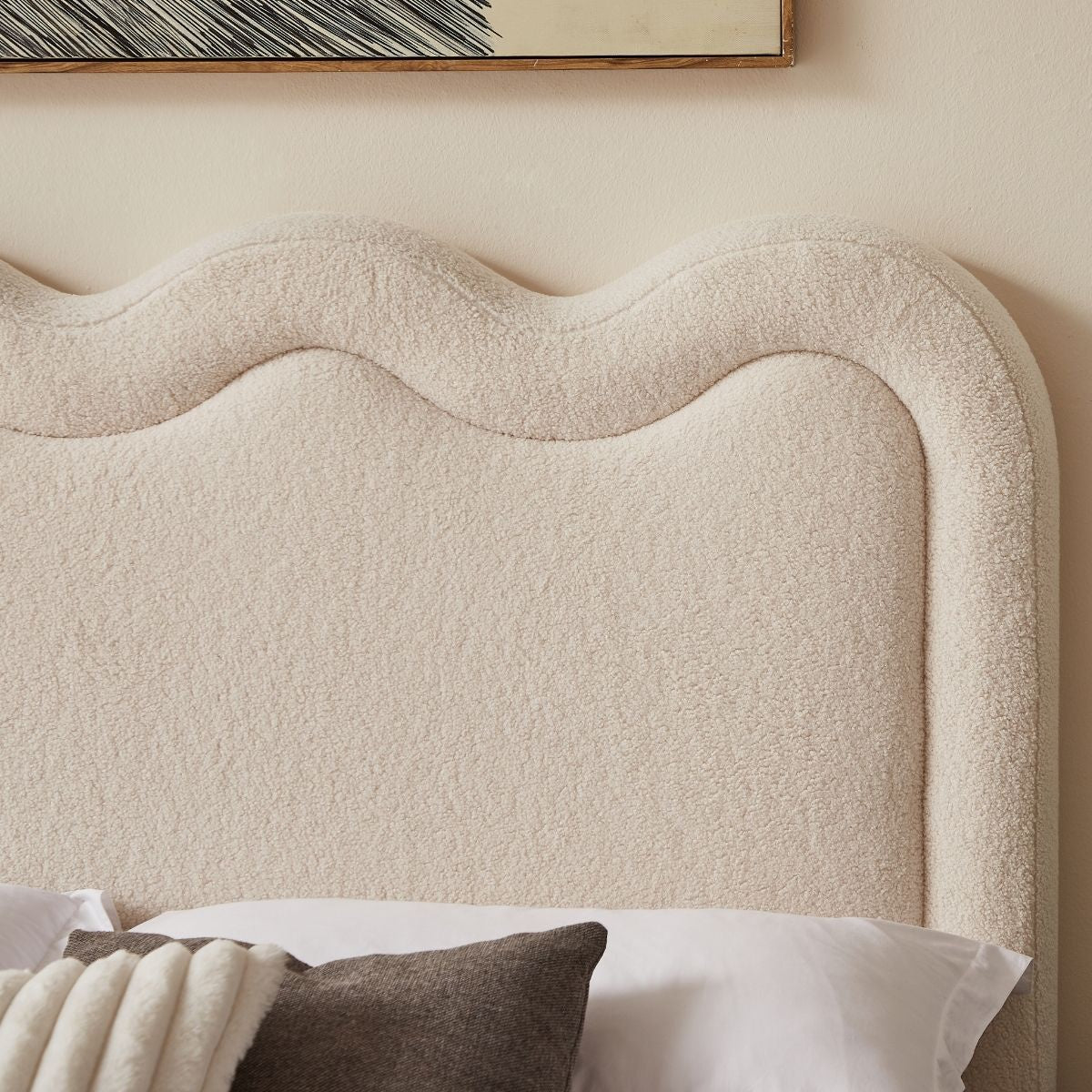 Demi White Boucle Fabric Bed Head - Double - Cosy Abode