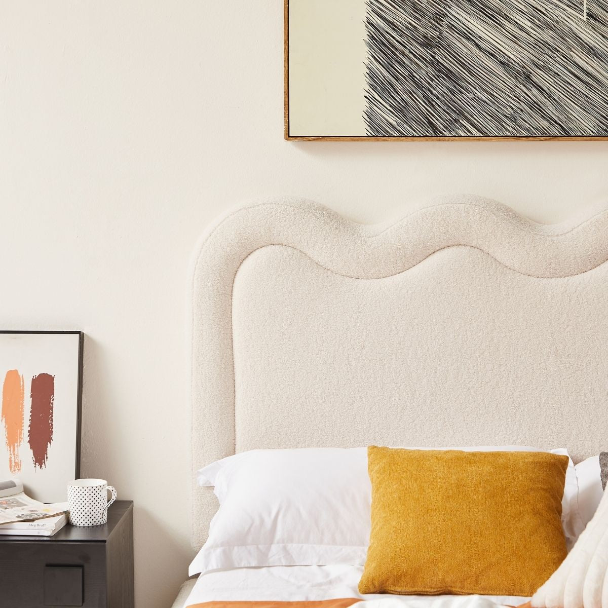 Demi White Boucle Fabric Bed Head - Double - Cosy Abode