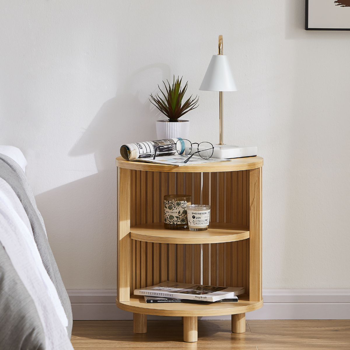 Henley Round Wooden Bedside Table - Cosy Abode