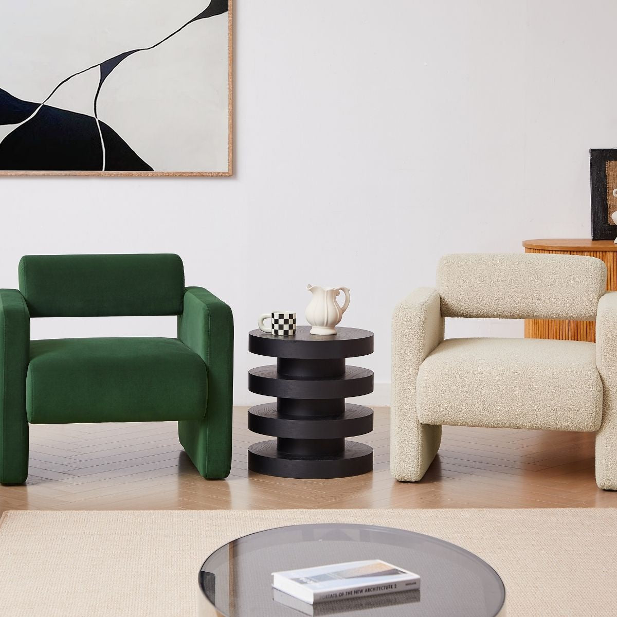 Lilah Modern Boucle Fabric Armchair - Basil Green - Cosy Abode