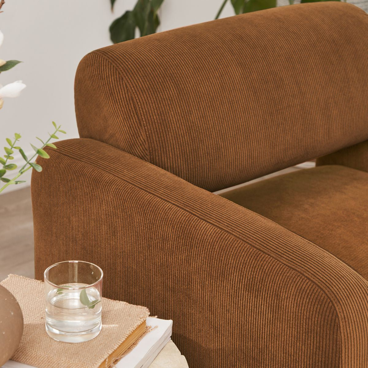Lilah Modern Boucle Fabric Armchair - Burnt Orange - Cosy Abode