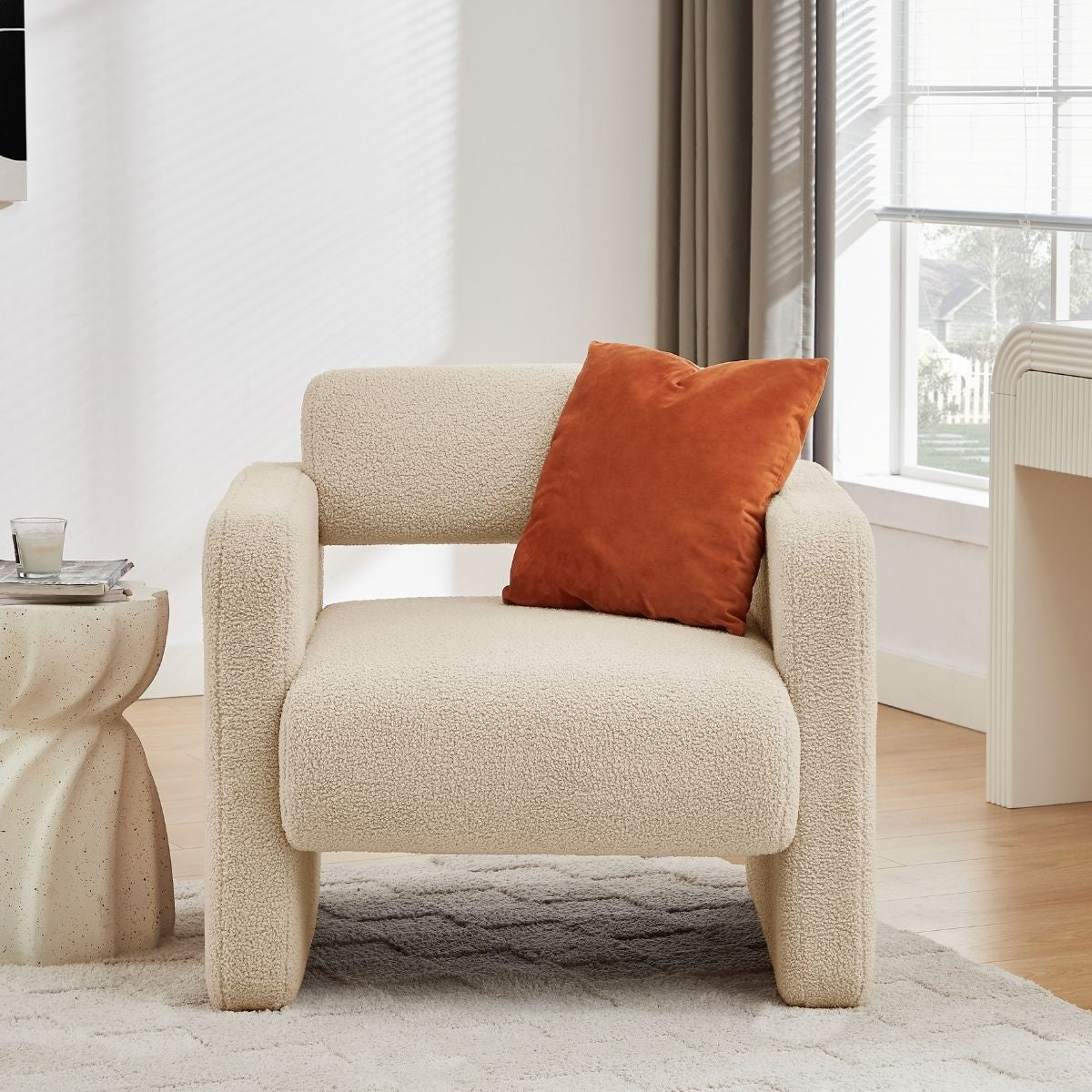 Lilah Modern Boucle Fabric Armchair - Light Sand - Cosy Abode