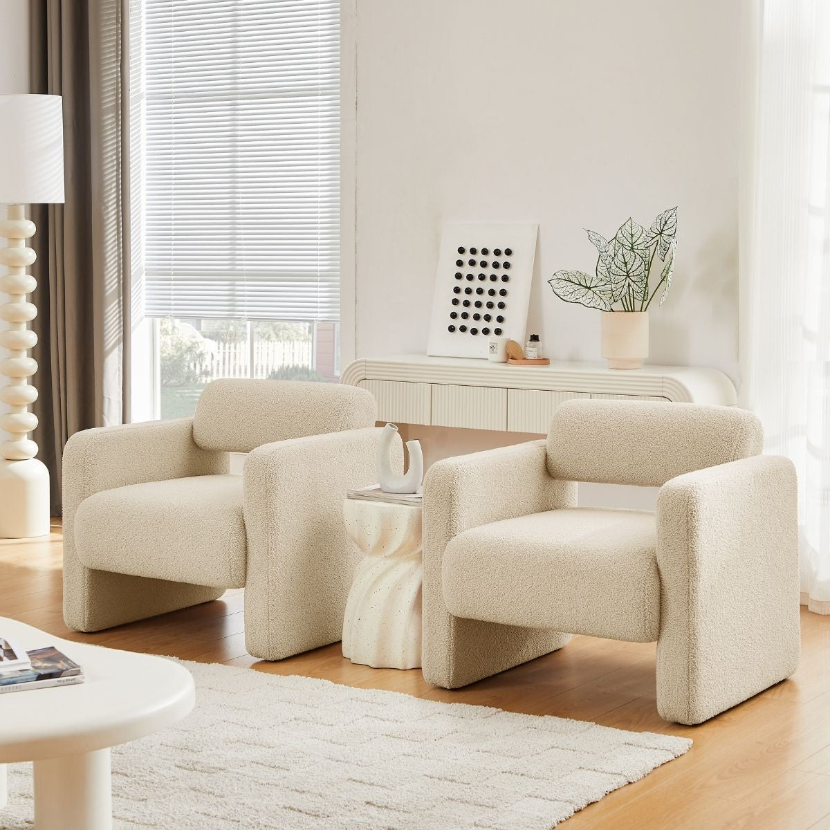 Lilah Modern Boucle Fabric Armchair - Light Sand - Cosy Abode