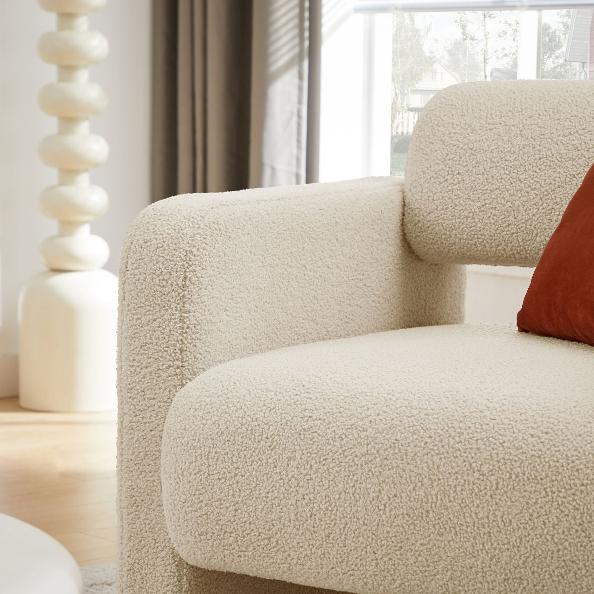 Lilah Modern Boucle Fabric Armchair - Light Sand - Cosy Abode