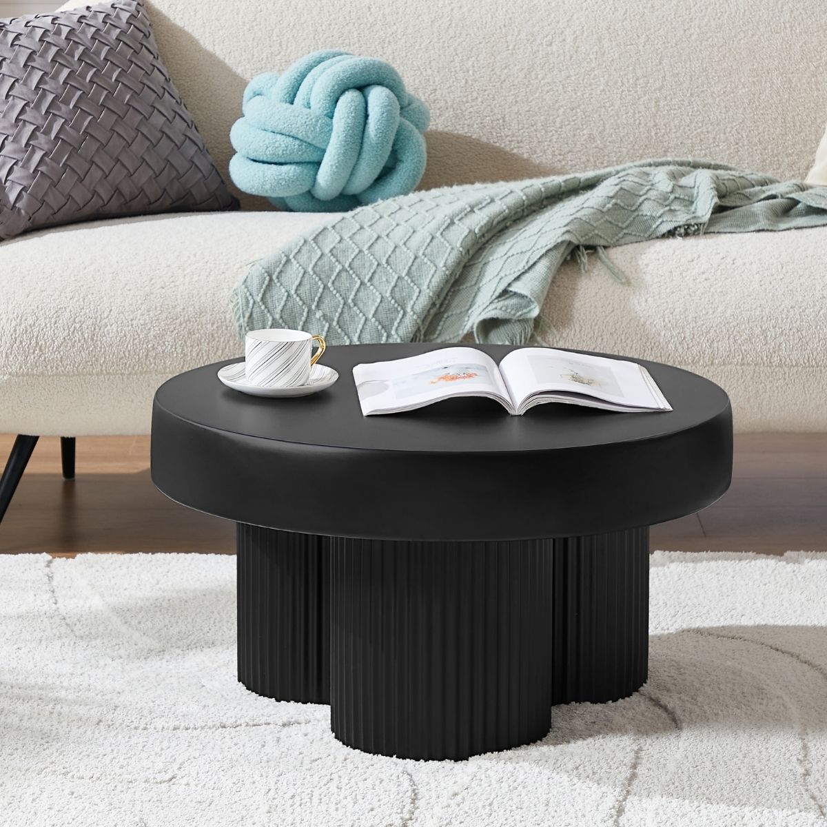 Maya Ribbed Black Coffee Table - Cosy Abode