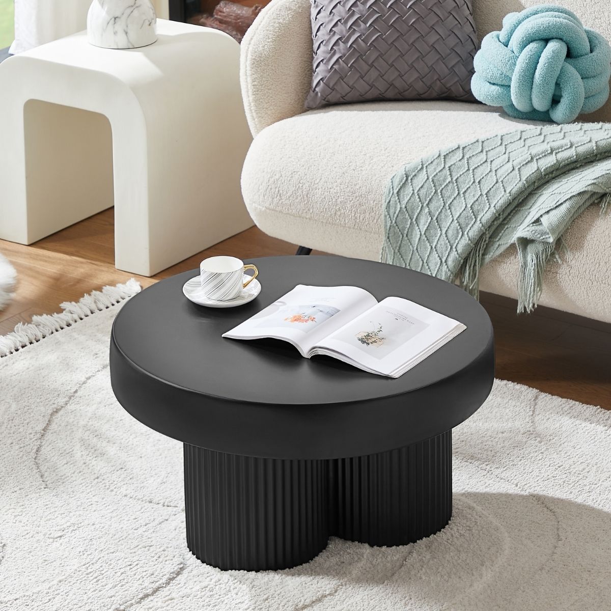 Maya Ribbed Black Coffee Table - Cosy Abode