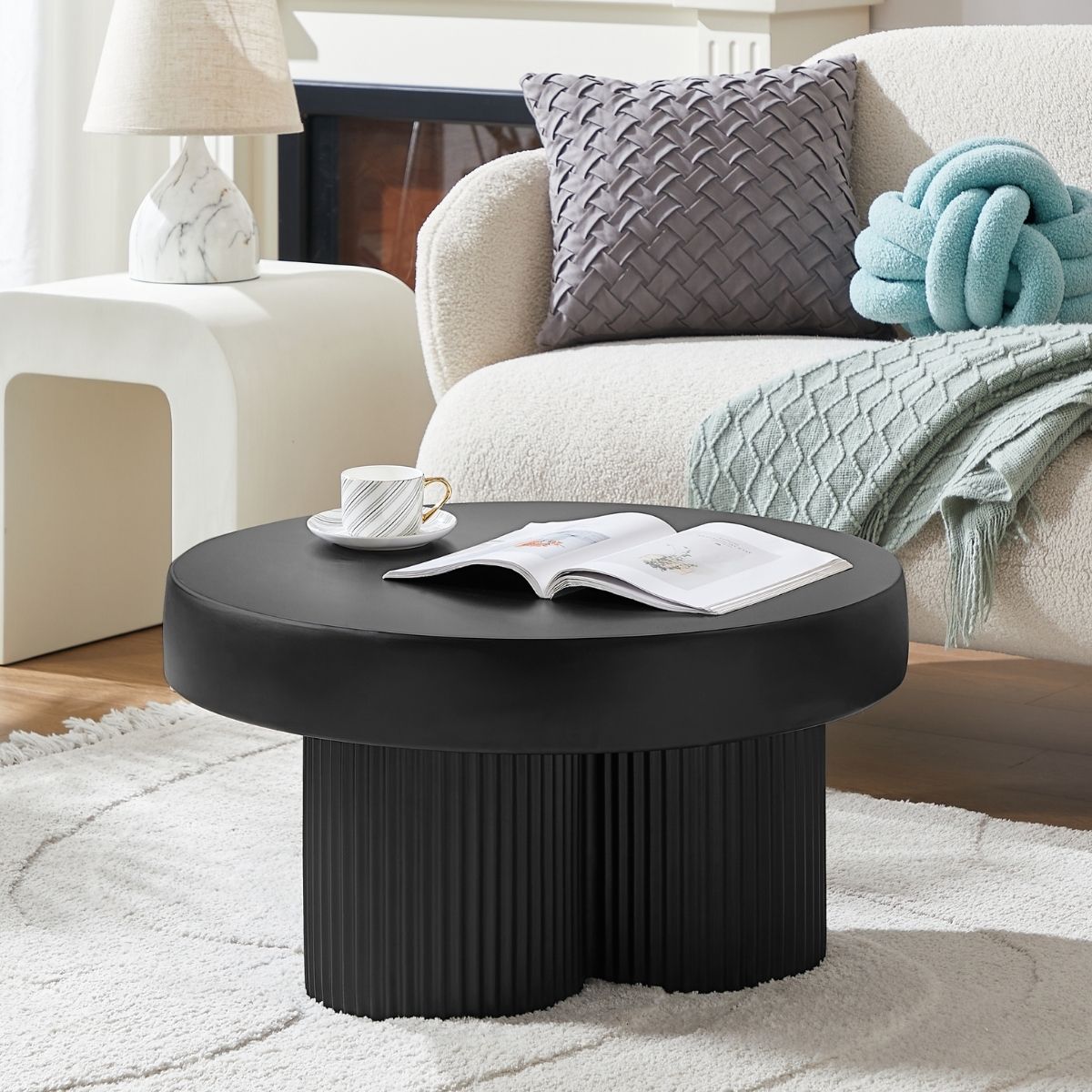 Maya Ribbed Black Coffee Table - Cosy Abode