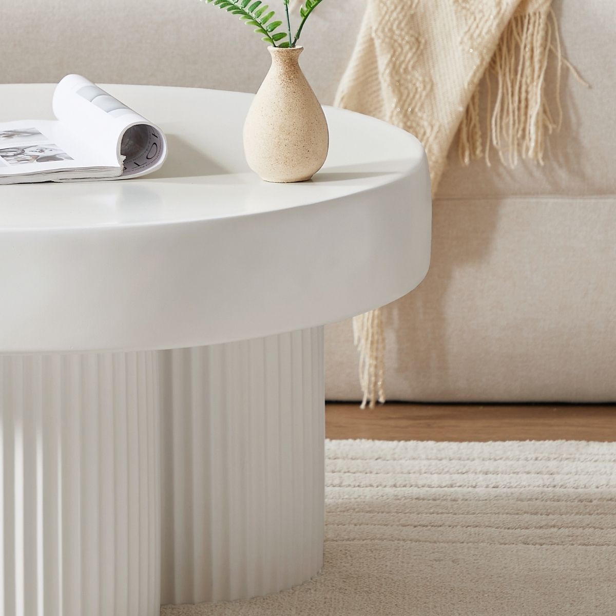 Maya Ribbed White Coffee Table - Cosy Abode