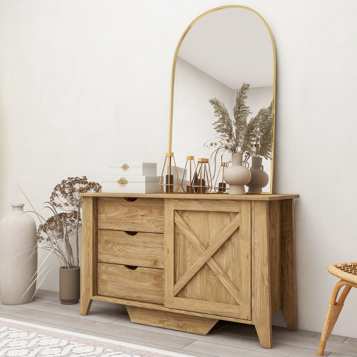 Mica Wooden Sliding door Sideboard with 3 Drawers - Cosy Abode