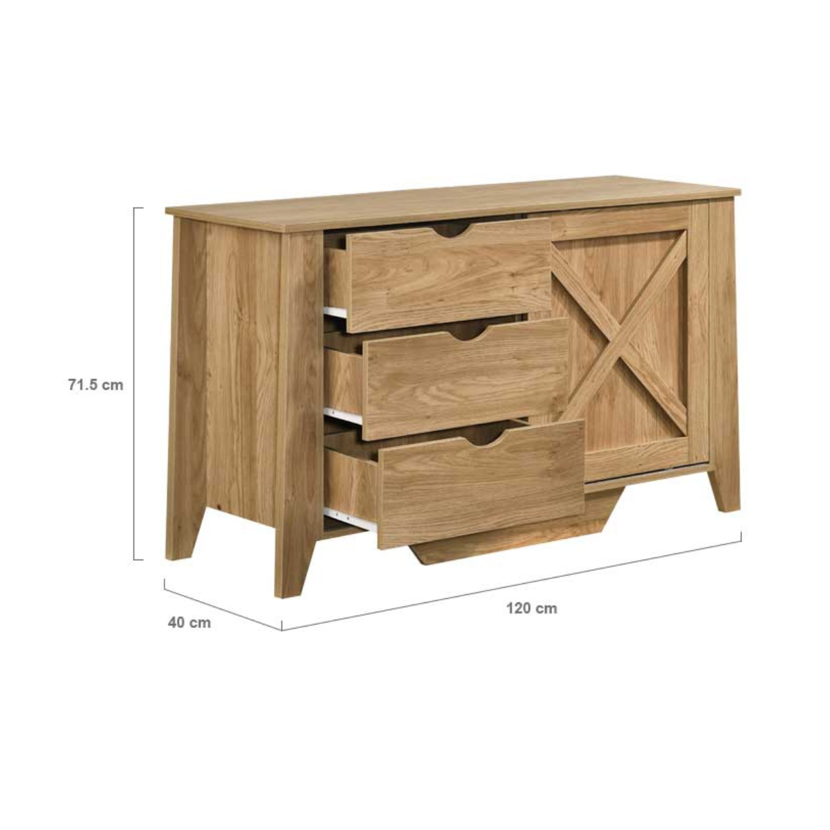 Mica Wooden Sliding door Sideboard with 3 Drawers - Cosy Abode