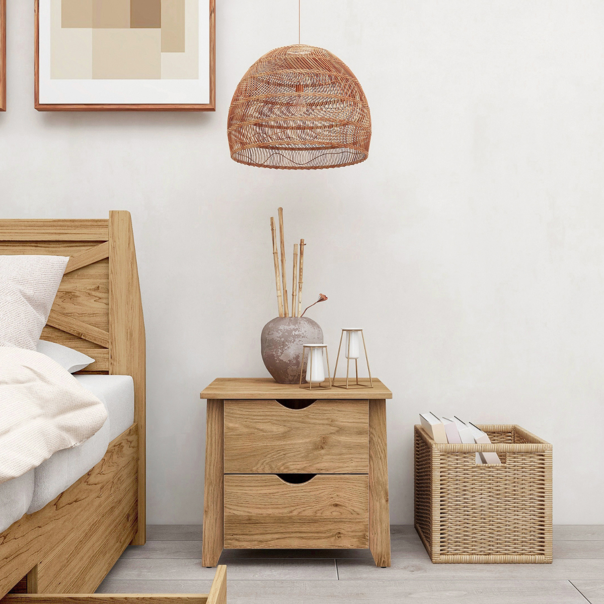 Mica Wooden Bedside Table with 2 Drawers - Cosy Abode