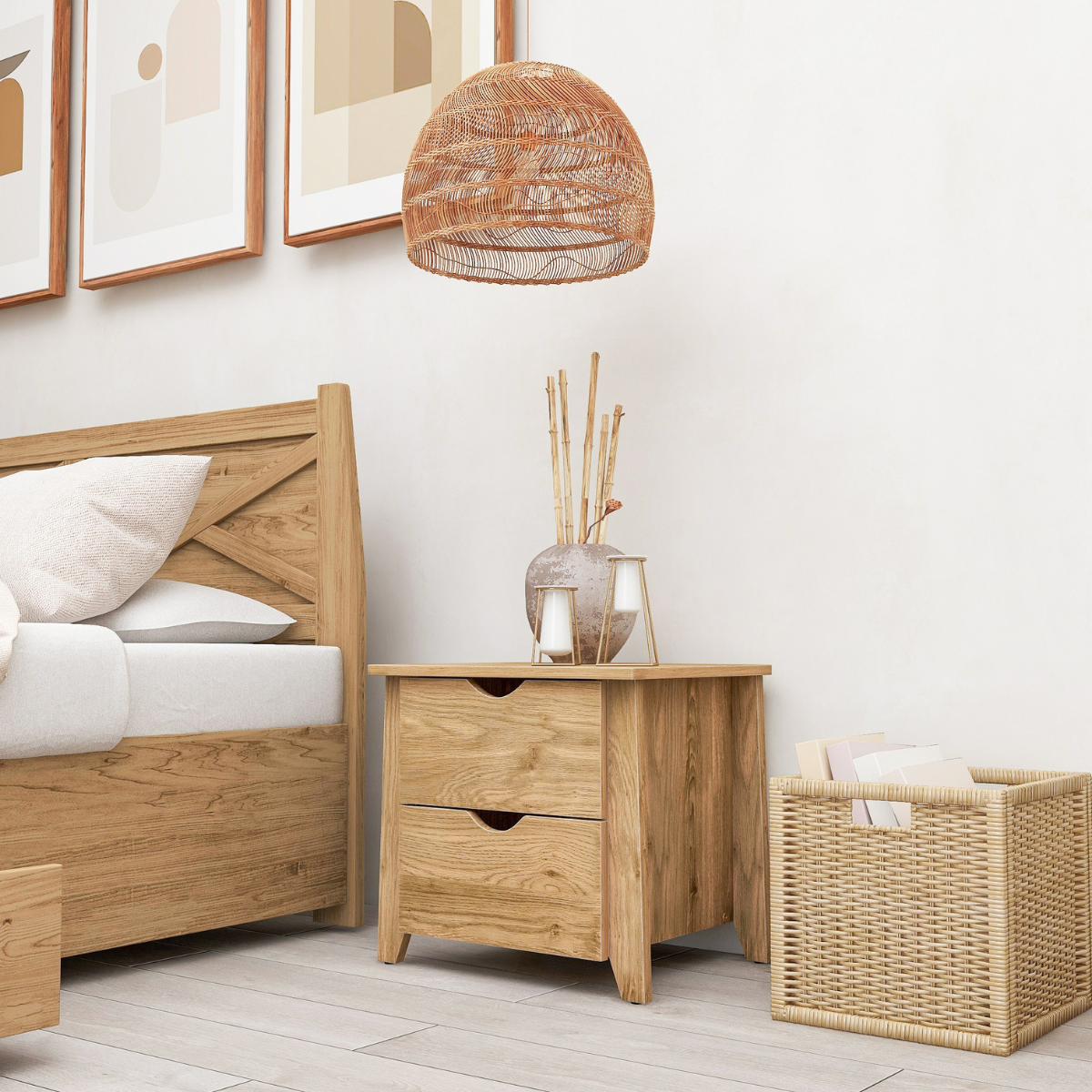 Mica Wooden Bedside Table with 2 Drawers - Cosy Abode