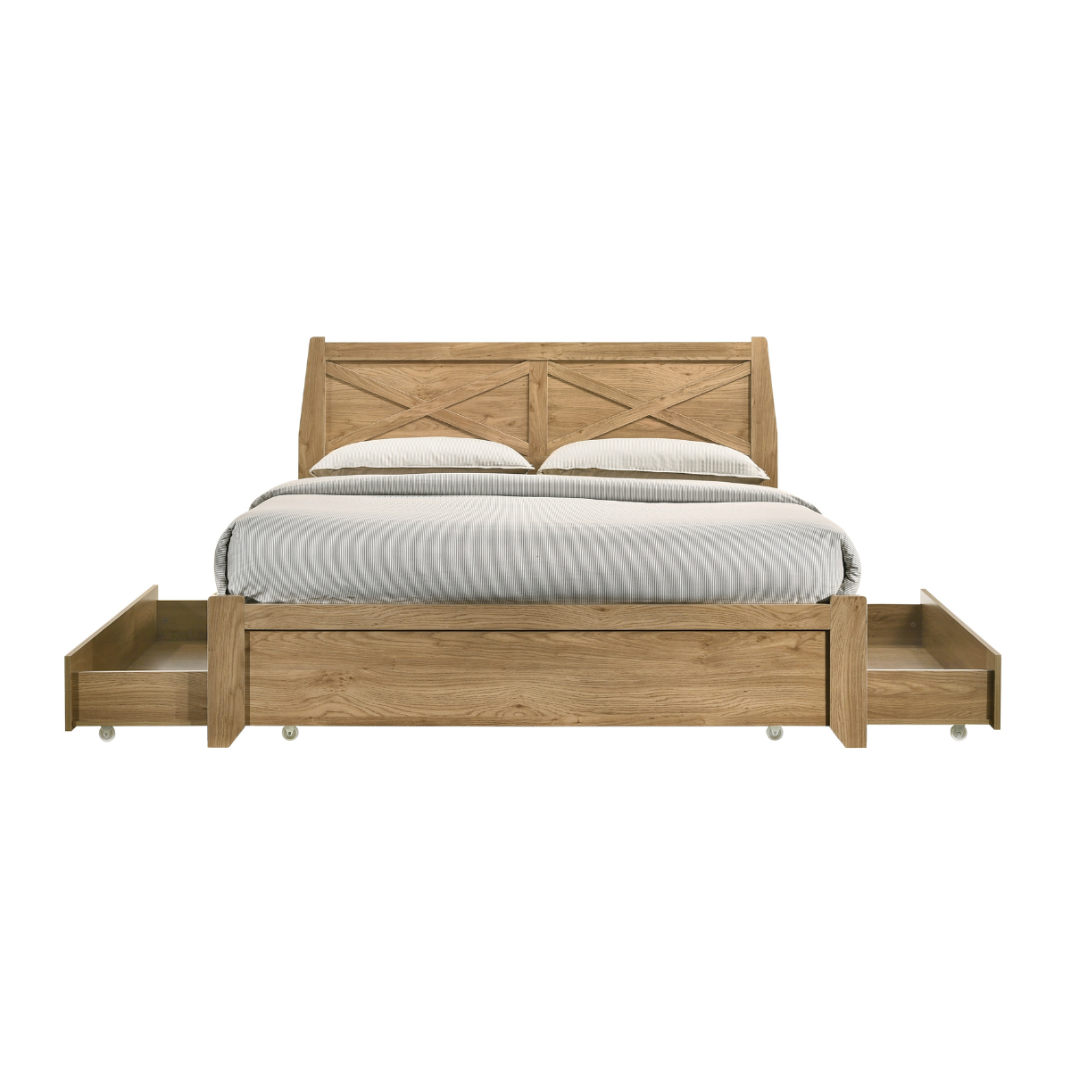 Mica Natural Wooden Bed Frame with Storage Drawers Double - Cosy Abode