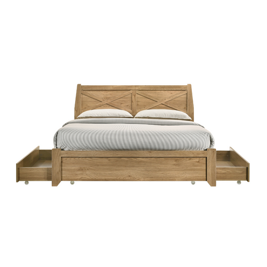 Mica Natural Wooden Bed Frame with Storage Drawers Double - Cosy Abode