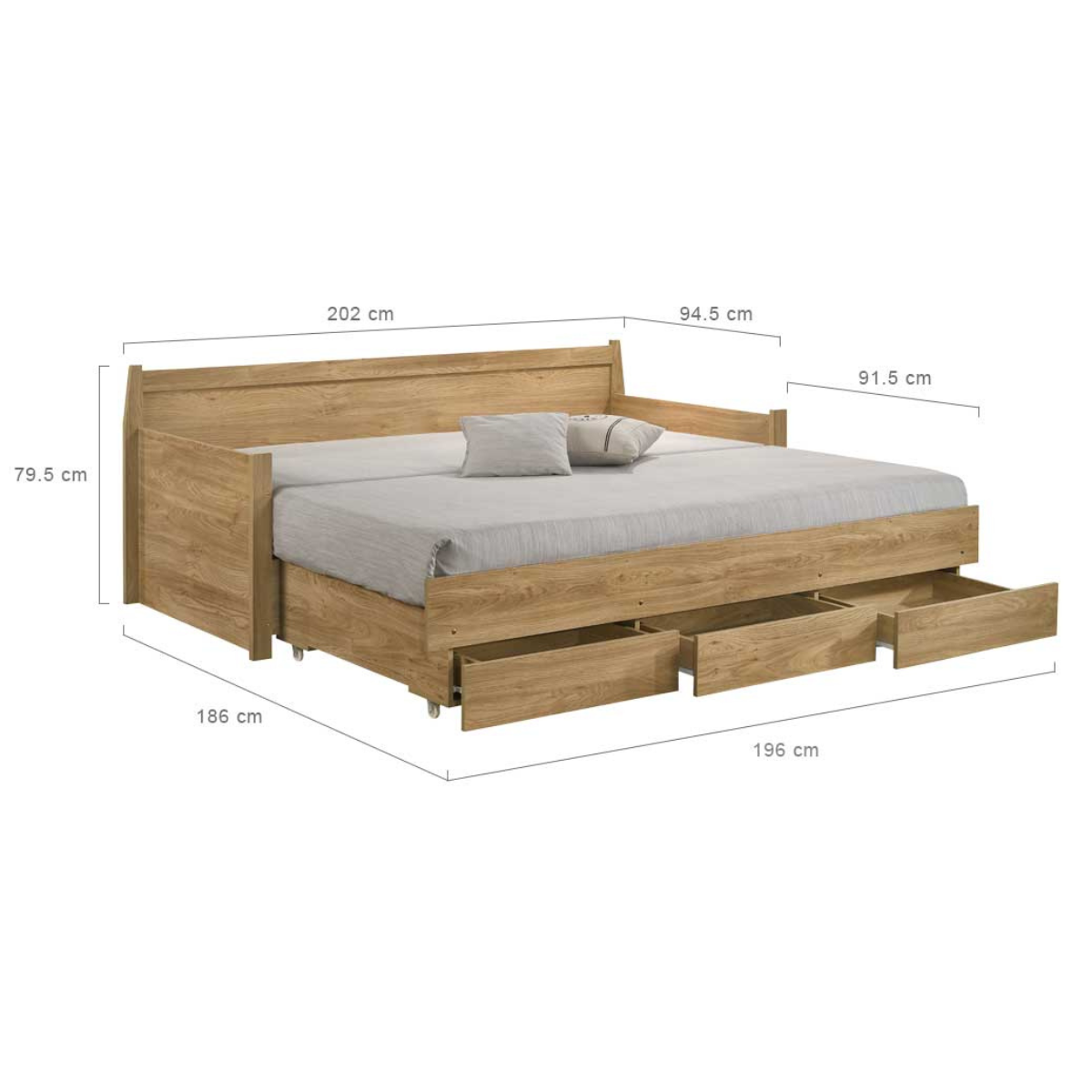 Mica Natural Wooden Day Bed with 3 Drawers Sofa Bed Frame - Cosy Abode