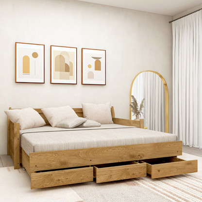 Mica Natural Wooden Day Bed with 3 Drawers Sofa Bed Frame - Cosy Abode
