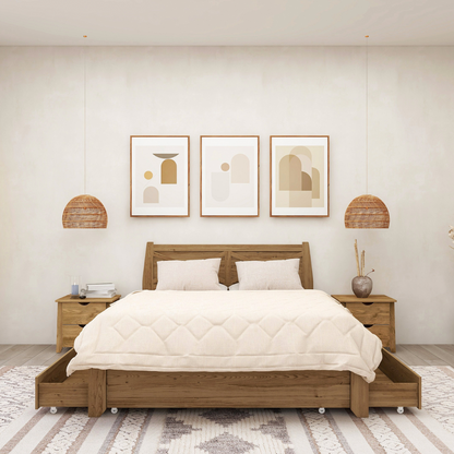 Mica Natural Wooden Bed Frame with Storage Drawers King - Cosy Abode