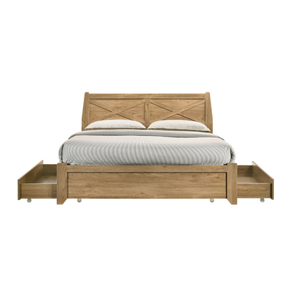Mica Natural Wooden Bed Frame with Storage Drawers Queen - Cosy Abode
