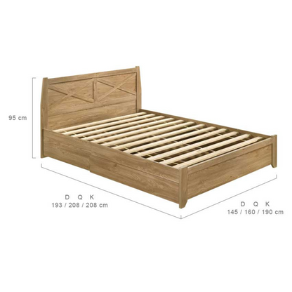 Mica Natural Wooden Bed Frame with Storage Drawers Queen - Cosy Abode