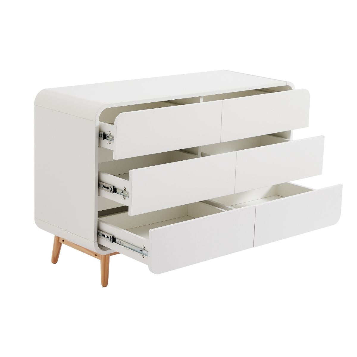 Merlin White Modern Retro Chest of Drawers Cabinet White and Oak - Cosy Abode