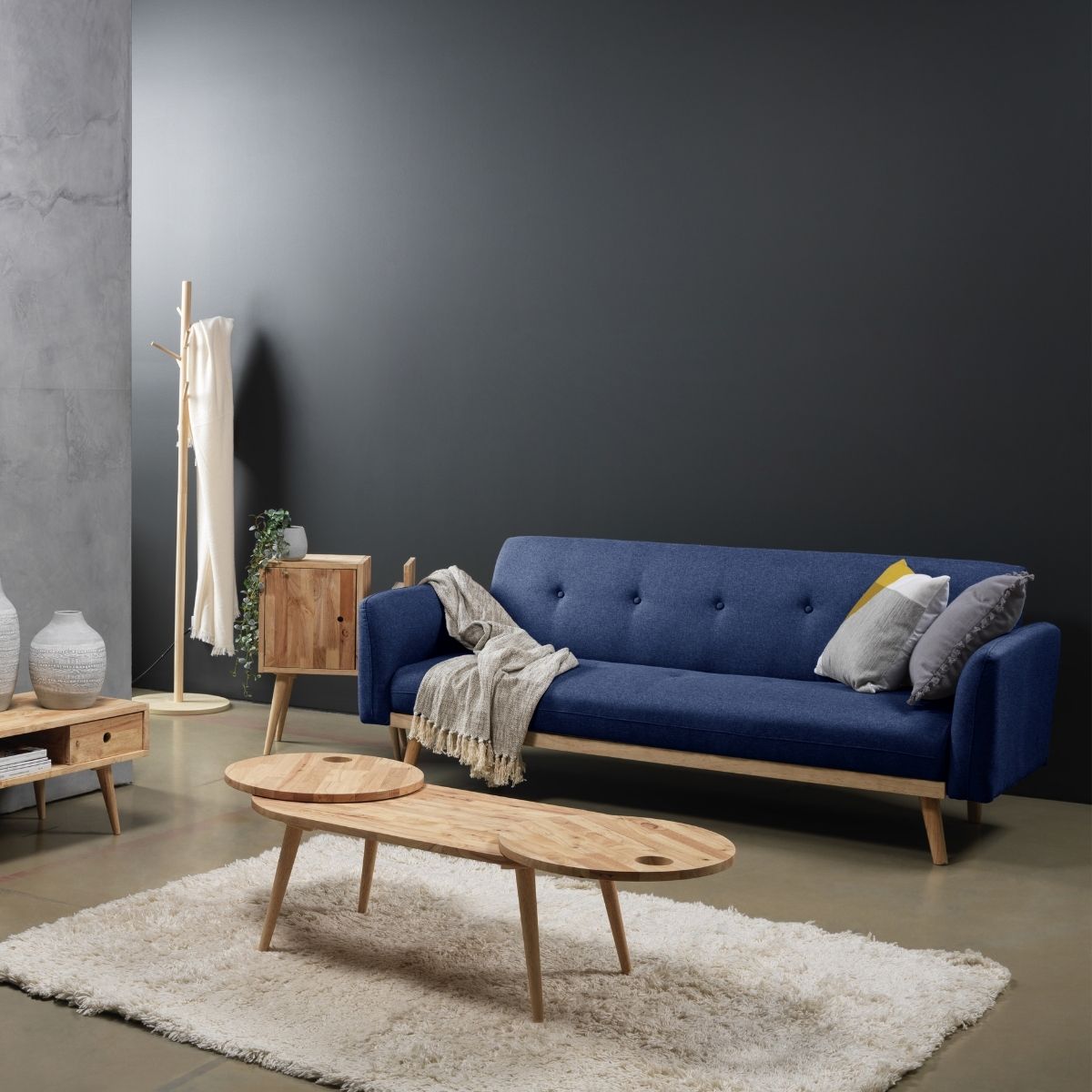 Nicholas 3-Seater Blue Foldable Sofa Bed - Cosy Abode