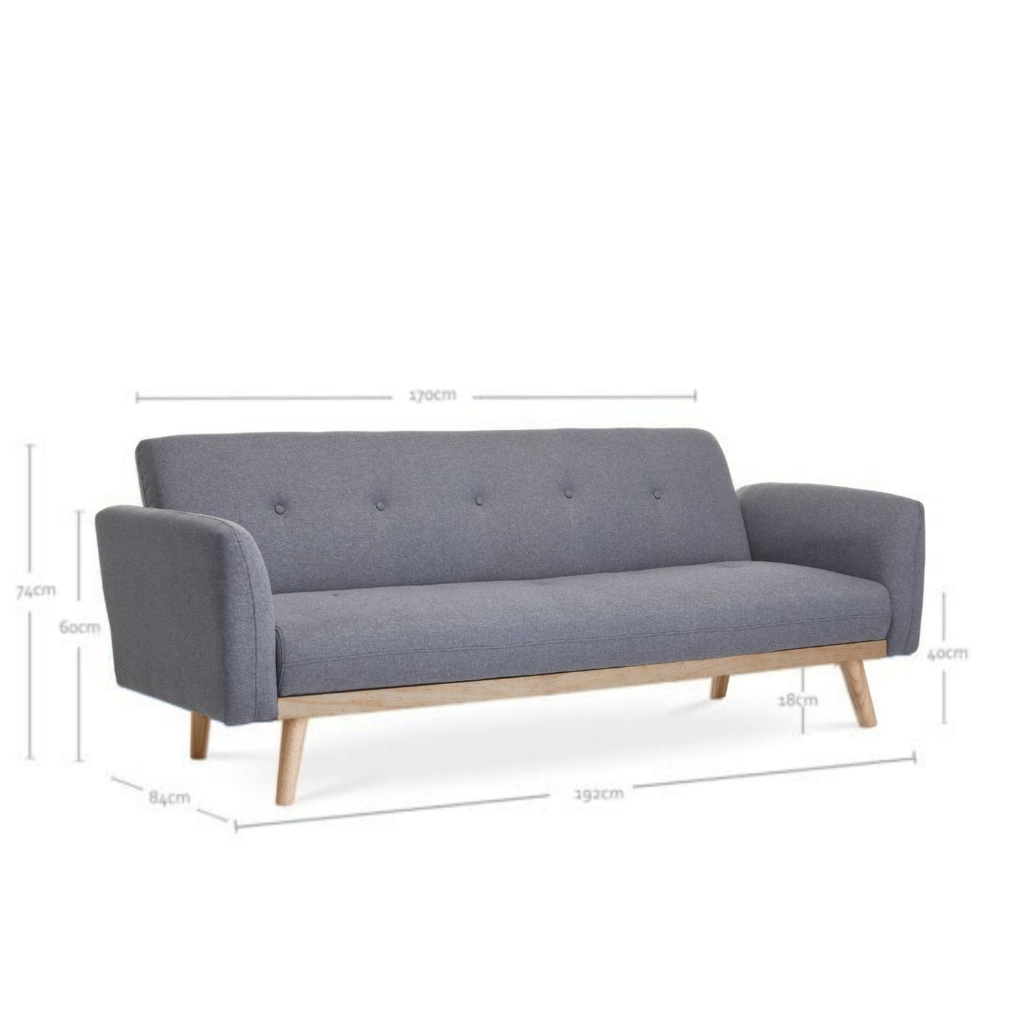 Nicholas 3-Seater Light Grey Foldable Sofa Bed - Cosy Abode