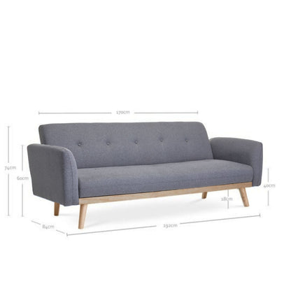 Nicholas 3-Seater Light Grey Foldable Sofa Bed - Cosy Abode
