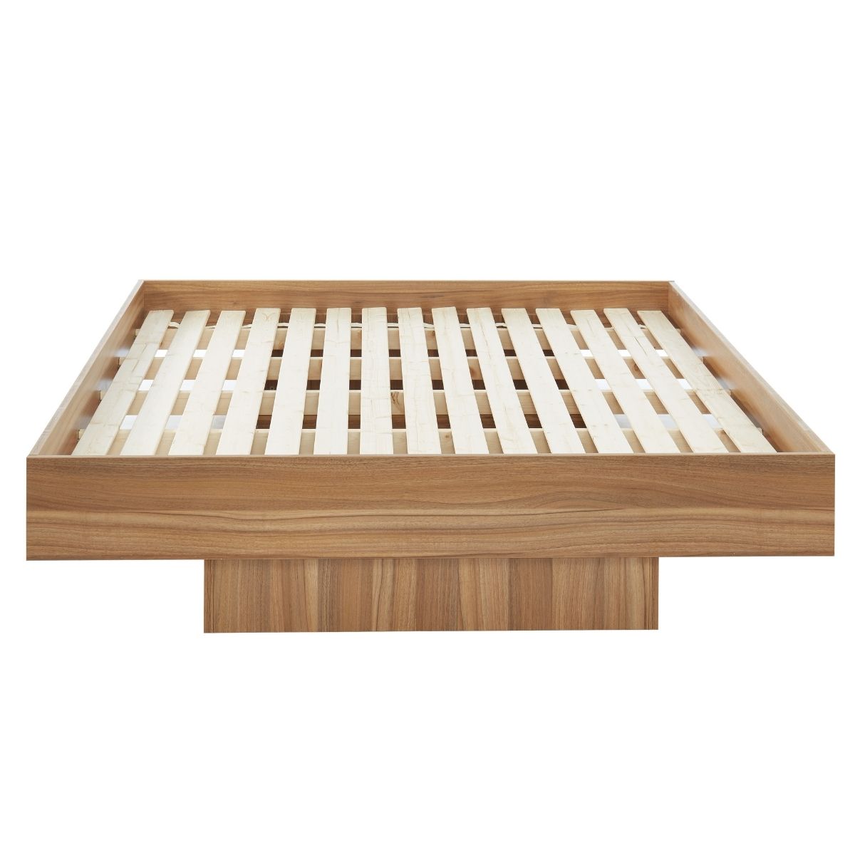 Walnut Oak Wood Floating Bed Base Double - Cosy Abode