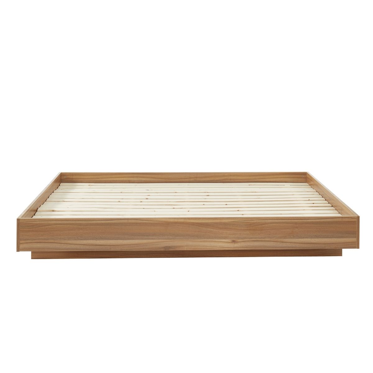 Walnut Oak Wood Floating Bed Base Double - Cosy Abode