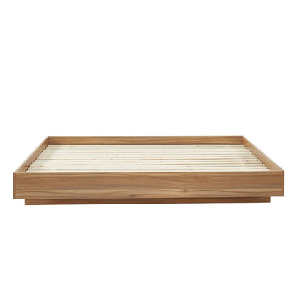 Walnut Oak Wood Floating Bed Base Double - Cosy Abode