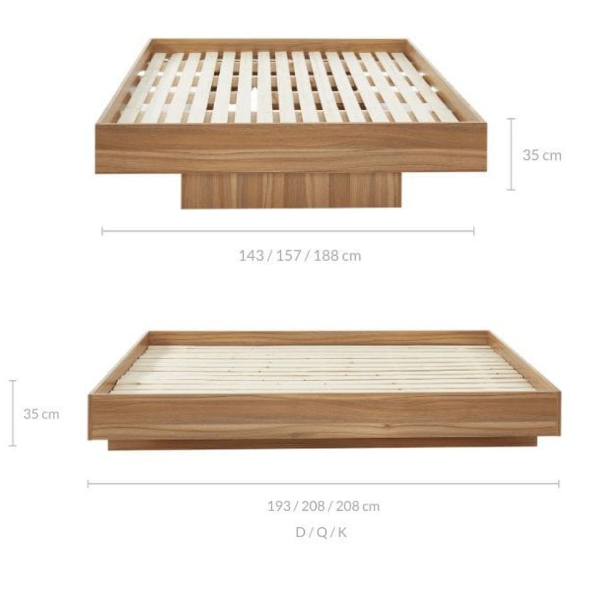 Walnut Oak Wood Floating Bed Base Double - Cosy Abode