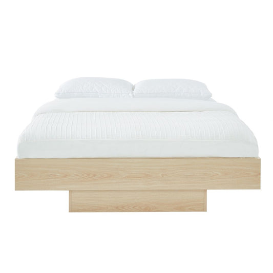Natural Oak Wood Floating Bed Base Double - Cosy Abode