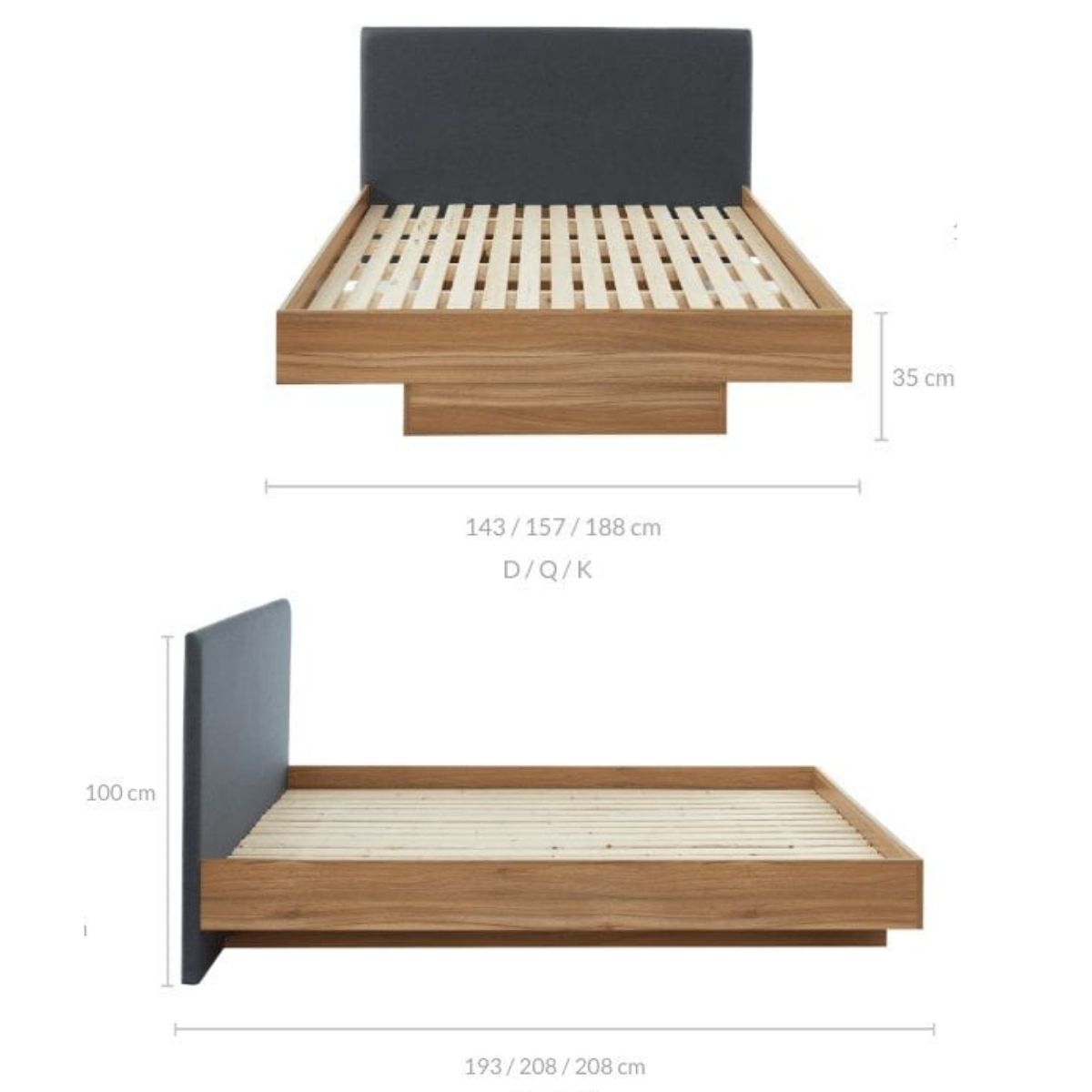 Walnut Oak Wood Floating Bed Frame Queen - Cosy Abode
